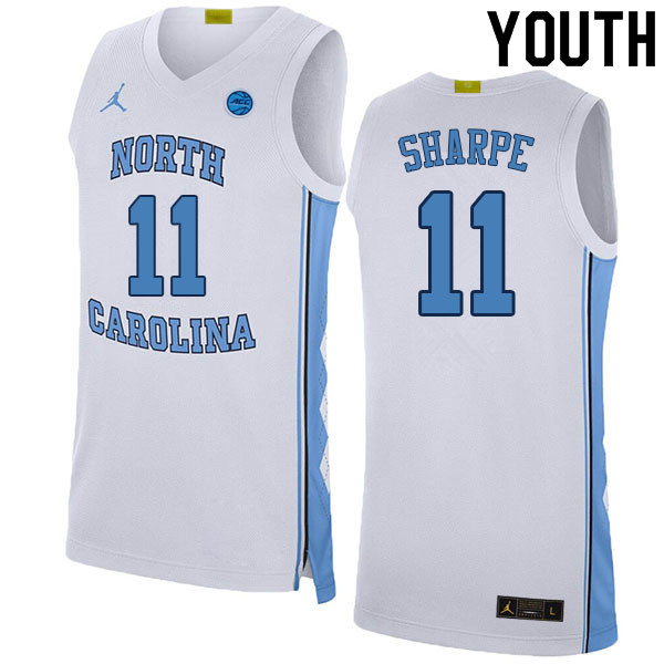 Youth #11 Day'Ron Sharpe North Carolina Tar Heels College Basketball Jerseys Sale-White